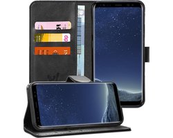 Hoesje geschikt voor Samsung Galaxy S8 - Kunstlederen Portemonnee Hoesje Zwart - Kunstleren Wallet Case TPU - Book Case - Flip Cover - Klap - 360 beschermend Telefoonhoesje