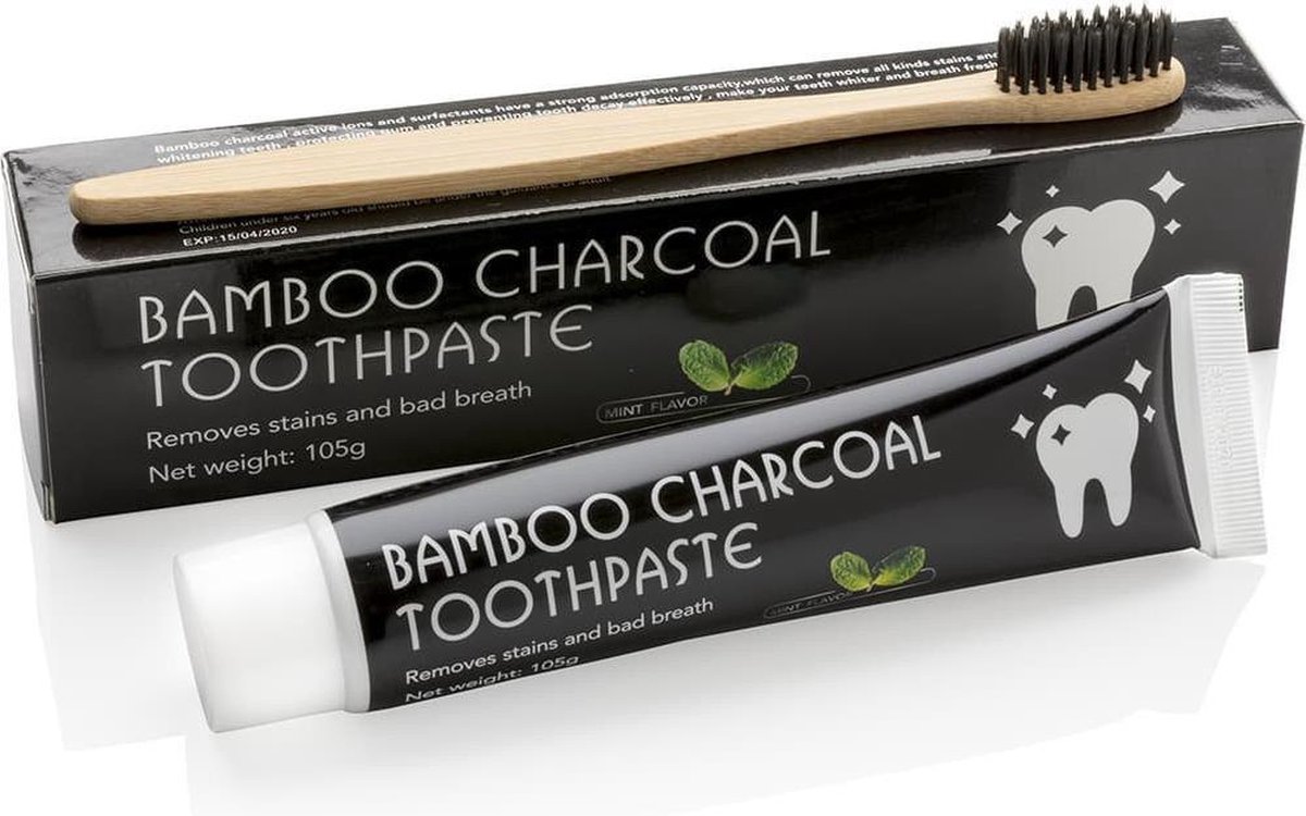 Houtskool Tandpasta 105g - Bamboe Tandenborstel -BAMBOO Charcoal Toothpaste - Tandpasta -Voor Wittere Tanden - Tanden Bleken - Bamboo Toothbrushes