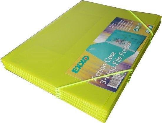 EXXO-HFP #51236 - A4 Elastomap met 3 Kleppen -Transparant Polyprop - Lime Groen - 5 stuk