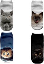 Enkelsokken Kattensokken – Unisex – One Size – Multi Pack 4 Paar
