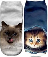 Enkelsokken Kattensokken – Unisex – One Size – Duo Pack Kat Tong en Kat Spijkerbroek