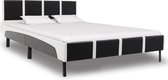 Bedframe Zwart Wit Kunstleer (Incl LW Led klok) 120x200 cm - Bed frame met lattenbodem - Eenpersoonsbed