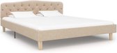 Bedframe Beige Stof (Incl LW Led klok) 140x200 cm - Bed frame met lattenbodem - Tweepersoonsbed