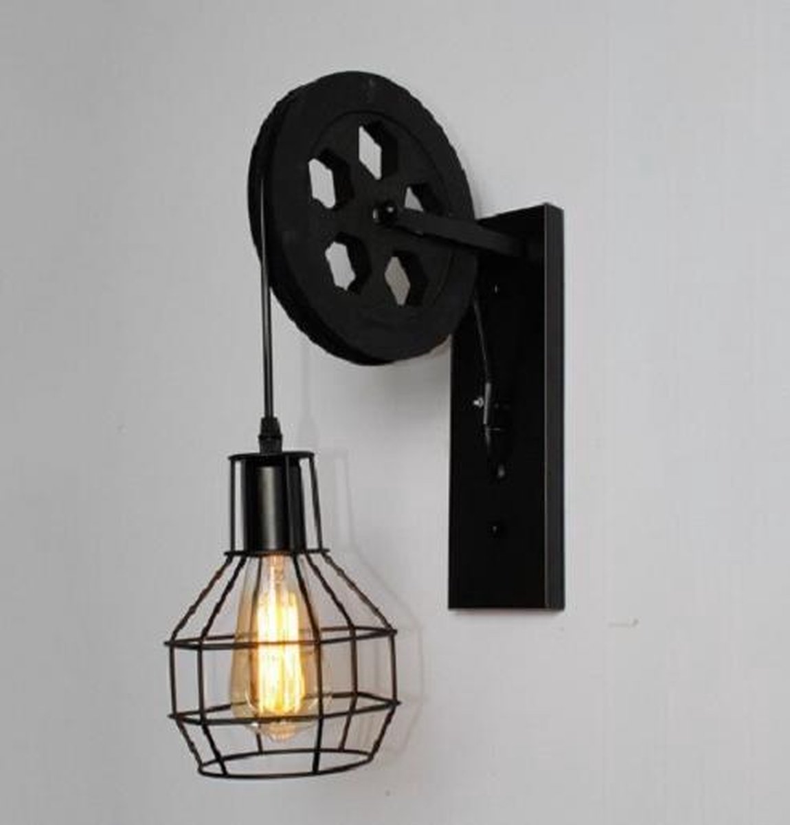 Industriële wandlamp Zwart Katrol lamp vintage lamp industrieel