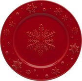 Kerst Servies Snowflakes Rood - Set van twee borden 22 cm - Bordallo Pinheiro