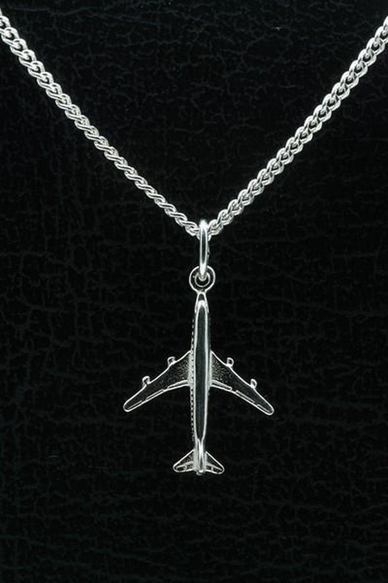 Zilveren Vliegtuig ketting hanger - klein