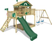 WICKEY speeltoestel klimtoestel Smart Coast met schommel & groene glijbaan, outdoor kinderspeeltoestel met zandbak, ladder & speelaccessoires voor in de tuin
