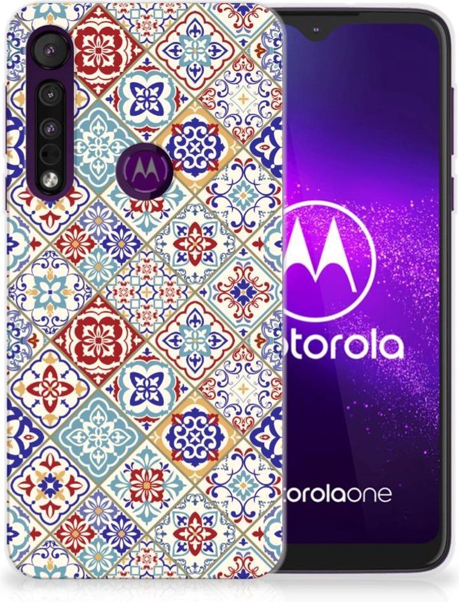 Motorola One Macro TPU Siliconen Hoesje Tiles Color