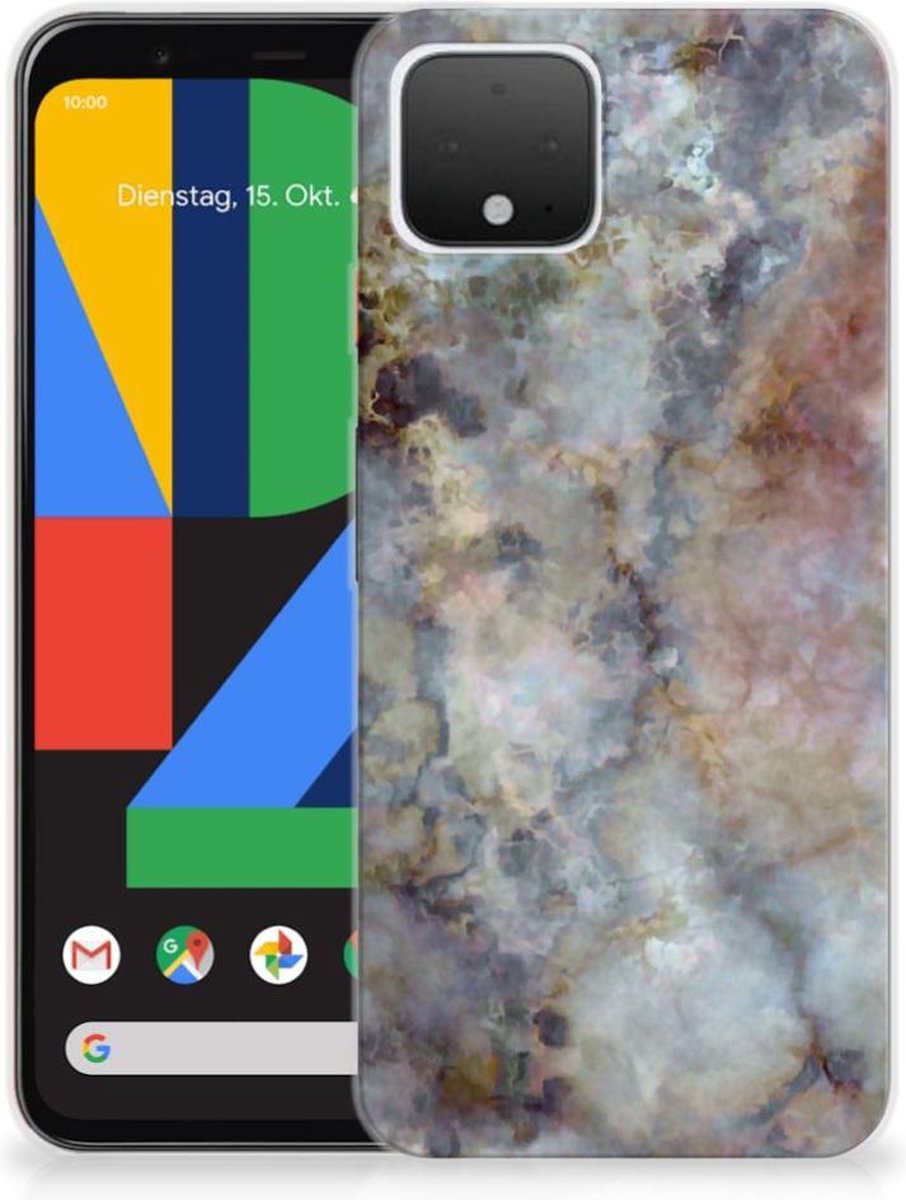 Google Pixel 4 TPU Siliconen Hoesje Marmer Grijs