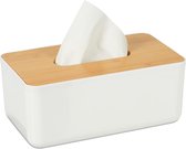 Relaxdays tissue box - kunststof - tissuehouder - zakdoekjesdoos - deksel van bamboe