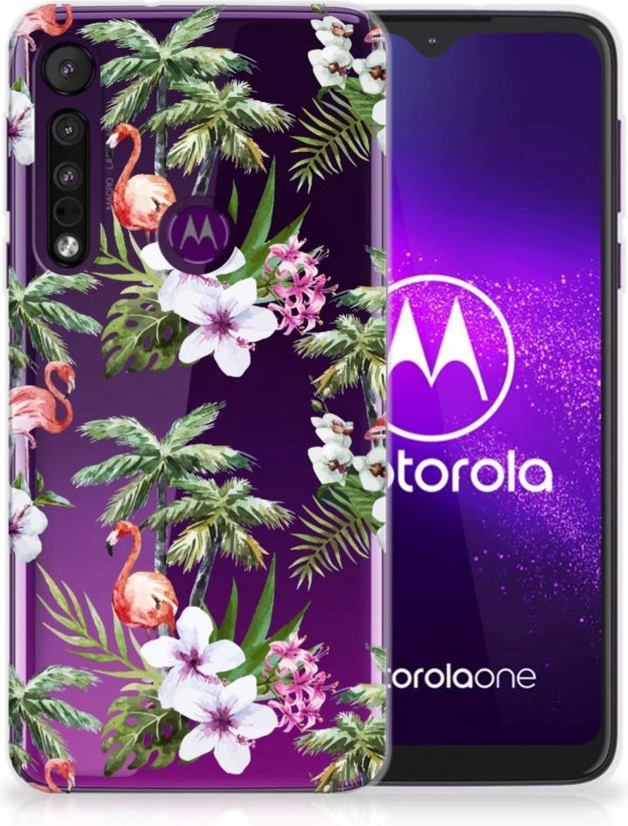 Motorola One Macro TPU Hoesje Flamingo Palms