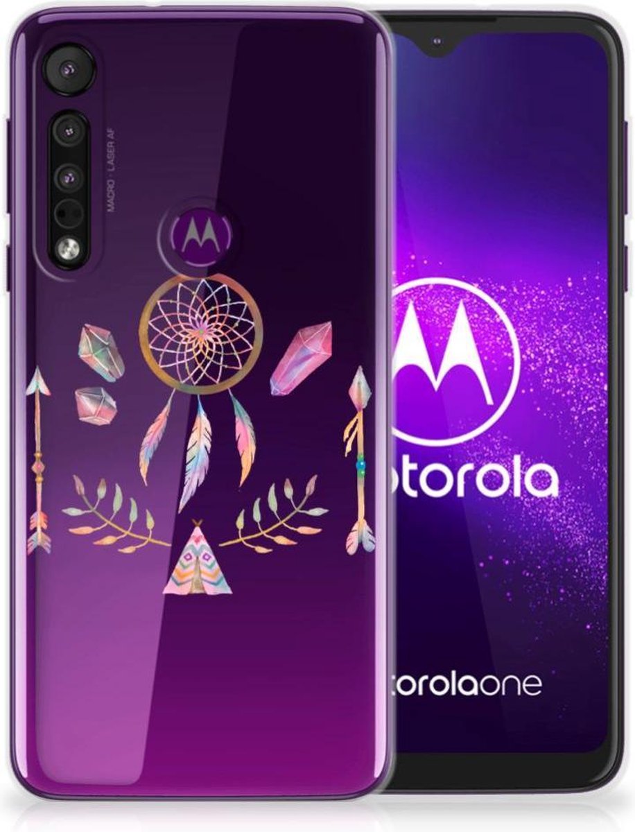 TPU Hoesje voor Motorola One Macro Telefoonhoesje met Naam Boho Dreamcatcher