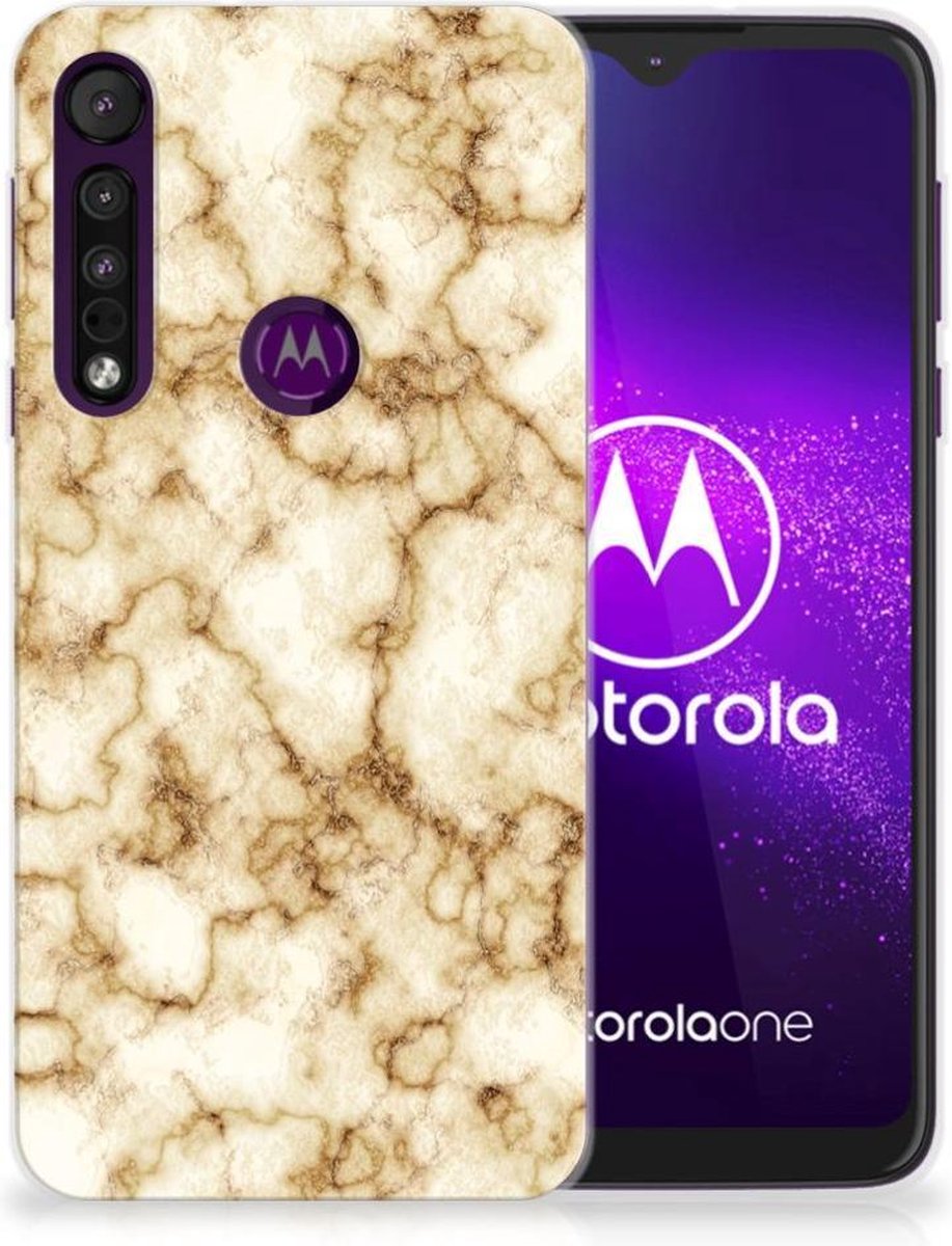 Motorola One Macro TPU Siliconen Hoesje Marmer Goud