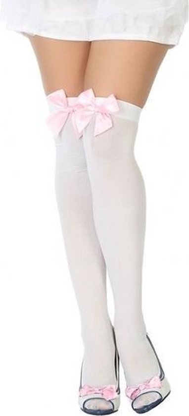 Sexy verkleed kousen wit met lichtroze strikje voor dames - Feest  kniekousen Carnaval | bol.com