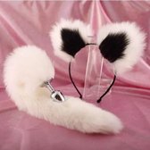 TipsToys Anaal Buttplug met Witte staart en Haarband met oren - Sex Toys voor Koppels Wit