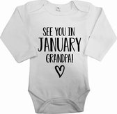 Baby rompertje see you in januari grandpa | Bekendmaking zwangerschap | Cadeau voor de liefste aanstaande opa | Bekendmaking zwangerschap rompertje voor opa in de maat 56.