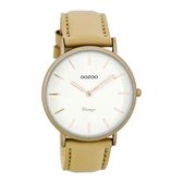 OOZOO Timepieces - Rosé goudkleurige horloge met beige leren band - C7734