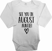 Baby rompertje see you in august auntie | Bekendmaking zwangerschap | Cadeau voor de liefste aanstaande tante | Bekendmaking zwangerschap rompertje voor tante in de maat 56.