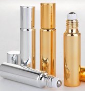 Essentiële olie roller flesjes - 6 stuks - rollerflesjes -goud & Zilver  parfum rol-on fles - glas -10 ml - rvs bal.