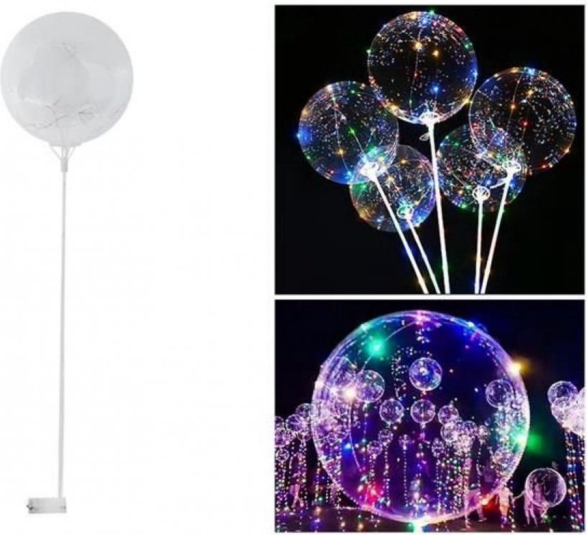 Ballon à hélium transparent à LED avec poignée et bâtons, Bobo