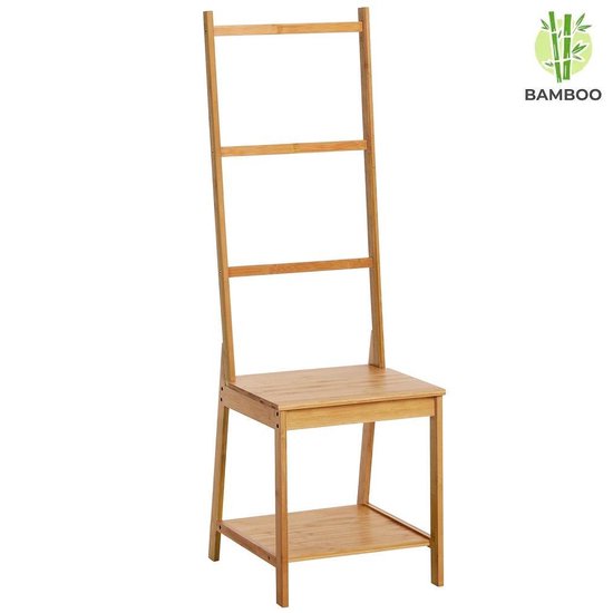 Decopatent® Dressboy van bamboe hout - Kledingstandaard stoel met zitting  en rekken -... | bol.com