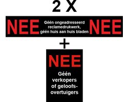 Nee Nee Sticker Brievenbus Nee Nee - Drukwerk Nee - Huis aan Huis Nee - 2 setjes - Nee Geen Verkopers of Geloof.