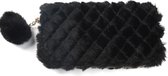 Portemonnee Fluffy met Pompon - Ritssluiting - 19x10 cm - Zwart - Dielay