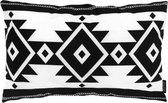 Boho White Long Kussenhoes | Katoen / Polyester / Zwart - Wit | 30 x 50 cm