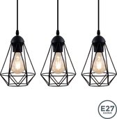 B.K.Licht - Metalen Hanglampen - zwart - voor binnen - industriële - met 3 lichtpunten - eetkamer - pendellamp - Ø16.5cm - E27 fitting - excl. lichtbronnen