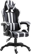 Luxe Gamestoel Zwart Wit (Incl LW Fleece deken) met Voetenbankje - Gaming Stoel - Gaming Chair - Bureaustoel racing - Racestoel - Bureau stoel gamen