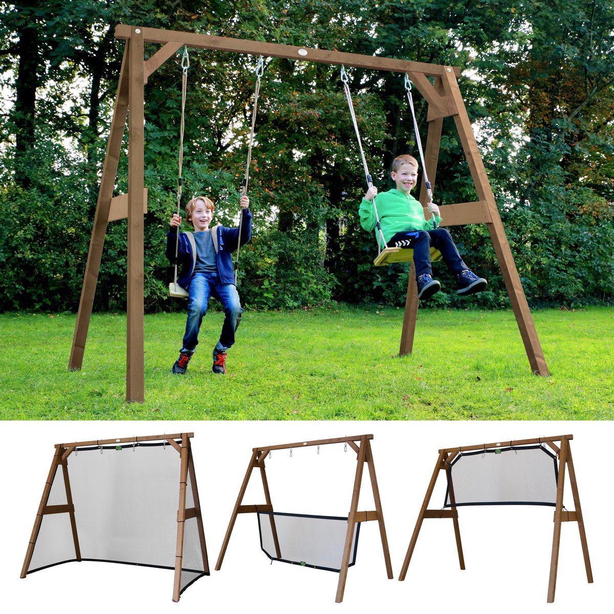 Axi 4-in-1 Sportsfun In Bruin 4-in-1 Frame Voor Schommel, Voetbal & Volleybal