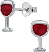 Joy|S - Zilveren rode wijn oorbellen 5 x 10 mm wijnglas