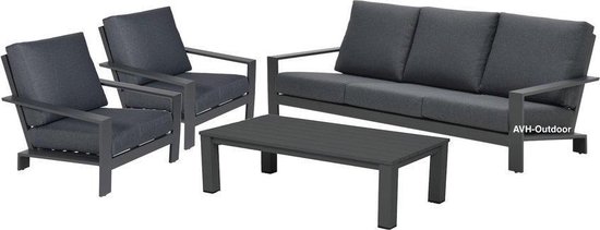 Lincoln stoel-bank loungeset 4-delig antraciet aluminium | bol.com