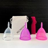 3 MUMEMA herbruikbare Hygiënische menstruatie cups - menstruatiecup / maat M- transparant-roze-paars / Medische Siliconen - BPA VRIJ