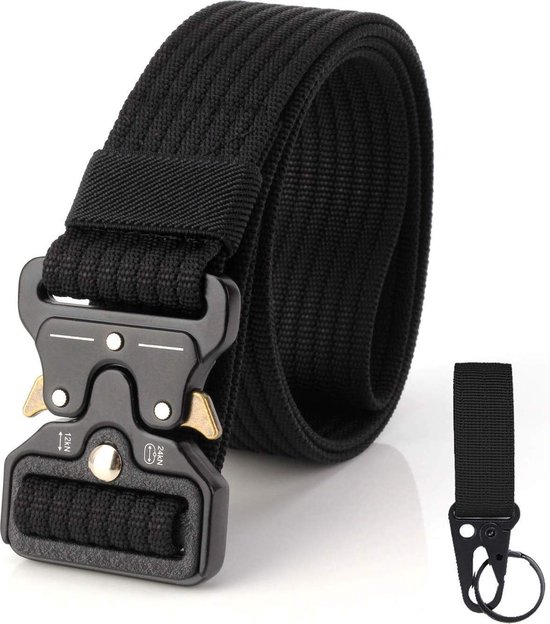 Rigger belt met metalen cobra stijl gesp (inclusief sleutelhanger) - Quickrelease buckle - Rigger riem. Zwart