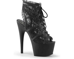 Adore-796LC plateau peeptoe enkellaars met kant en stiletto hak zwart - (EU 35 = US 5) - Pleaser