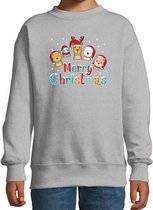 Foute kersttrui / sweater dierenvriendjes Merry christmas grijs voor kinderen - kerstkleding / christmas outfit 12-13 jaar (152/164)