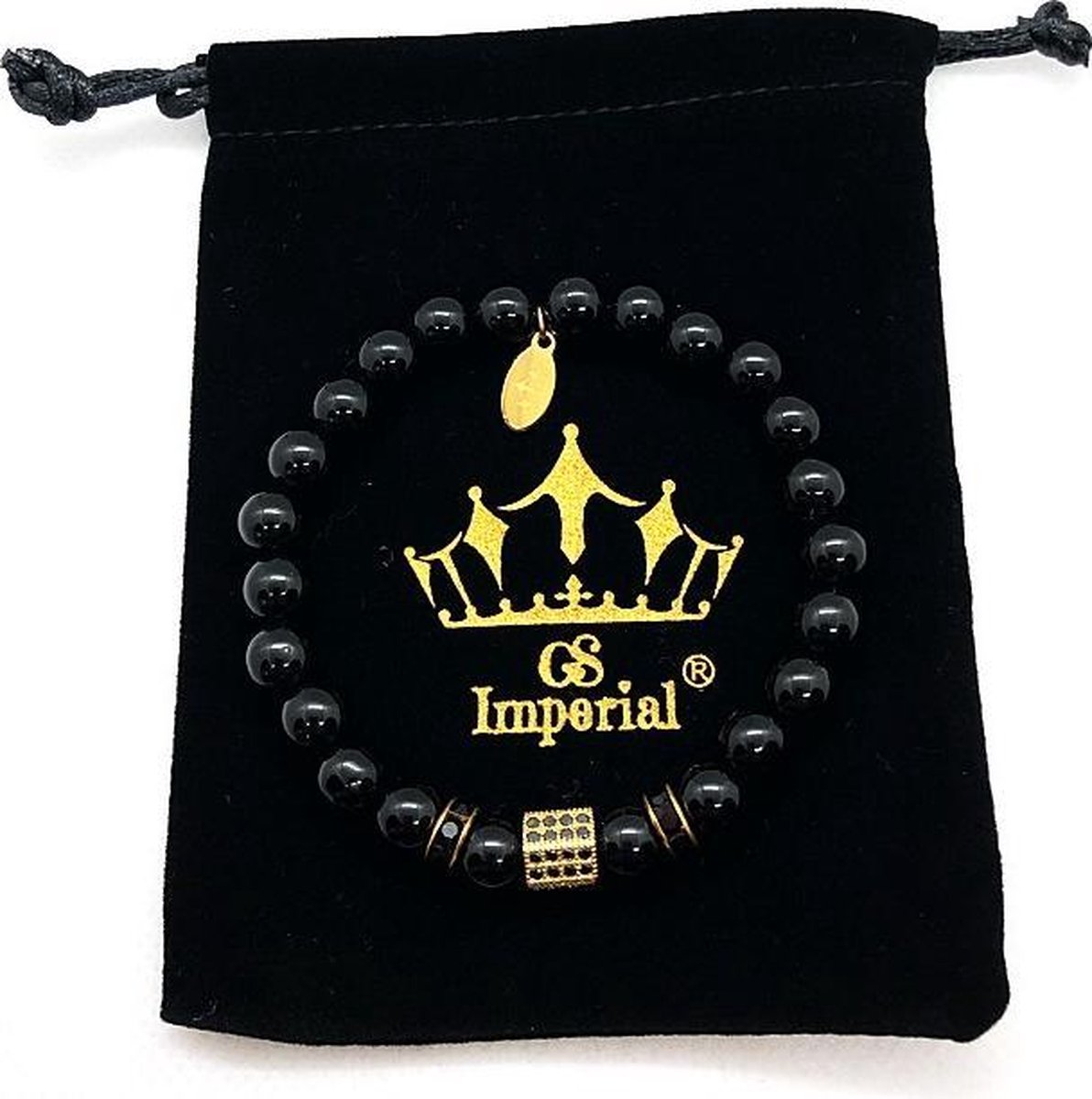 GS Imperial® | Kralen Armband Heren| Dobbelsteen Armband Mannen | Armband Heren| Heren Armband Zwart |Agaat Armband Heren