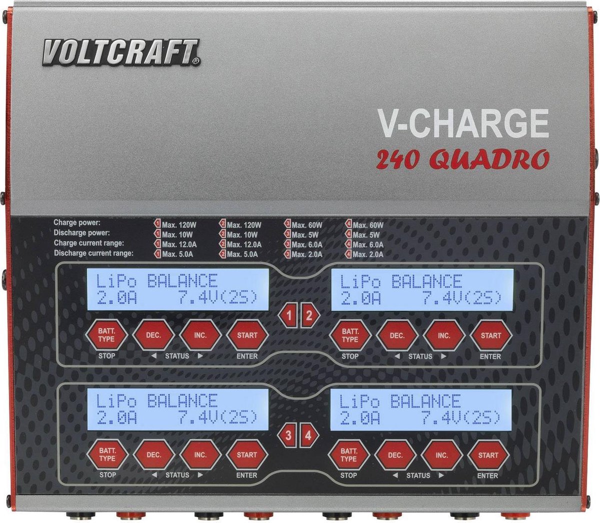 VOLTCRAFT V-Charge 240 Quadro Multifunctionele modelbouwlader 12 V, 230 V 12 A Li-poly, LiFePO, Li-ion, LiHV, NiCd, NiMH, Lood