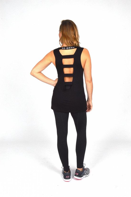 Re-Born - Sportkleding - Sporttop - Yoga top - Tanktop elastiek op rug - Mouwloze top - Langere top - Dames - Zwart - Maat L van Re-Born — afbeelding 5