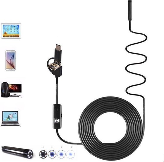 Endoscoop Camera Voor Smartphone - Laptop - 3 IN 1 USB - 2 Meter | bol.com