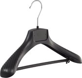 De Kledinghanger Gigant - 50 x Mantel / kostuumhanger kunststof zwart met schouderverbreding en broeklat, 34 cm