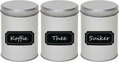 3x Zilveren ronde opbergblikken/bewaarblikken met beschrijfbare labels/etiketten 13 cm - Koffie/thee/suiker voorraadblikken - Voorraadbussen - Voorraadkast organiseren