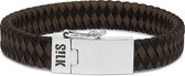 SILK Jewellery - Zilveren Armband - Alpha - 841BBR.19 - bruin/zwart leer - Maat 19