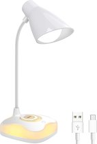 LED bureaulamp OMERIL tafellamp touch dimbaar, 3 helderheidsniveaus, USB-oplaadbare nachttafellamp bureaulamp kinderen met zwanenhals voor kantoor, lezen, studeren, wit [Energiekla