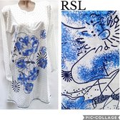 Dames nachthemd lange mouw wit/blauw M