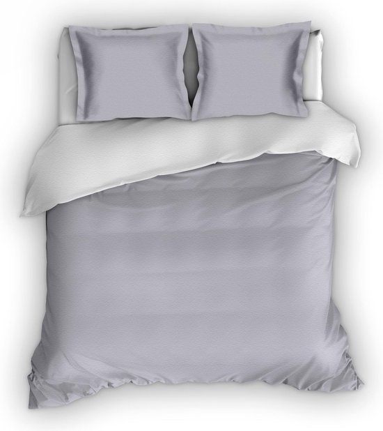 Housse de couette en flanelle Romanette Comtesse - Argent / Blanc - 1 personne (140x200 / 220 cm + 1 taie d'oreiller)