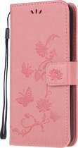 Samsung Galaxy A71 Hoesje - Bloemen Book Case - Pink