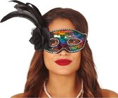 Oogmasker gekleurd met bloem en veren voor volwassenen - Gemaskerd bal/gala feest accessoires - Venetiaanse maskers