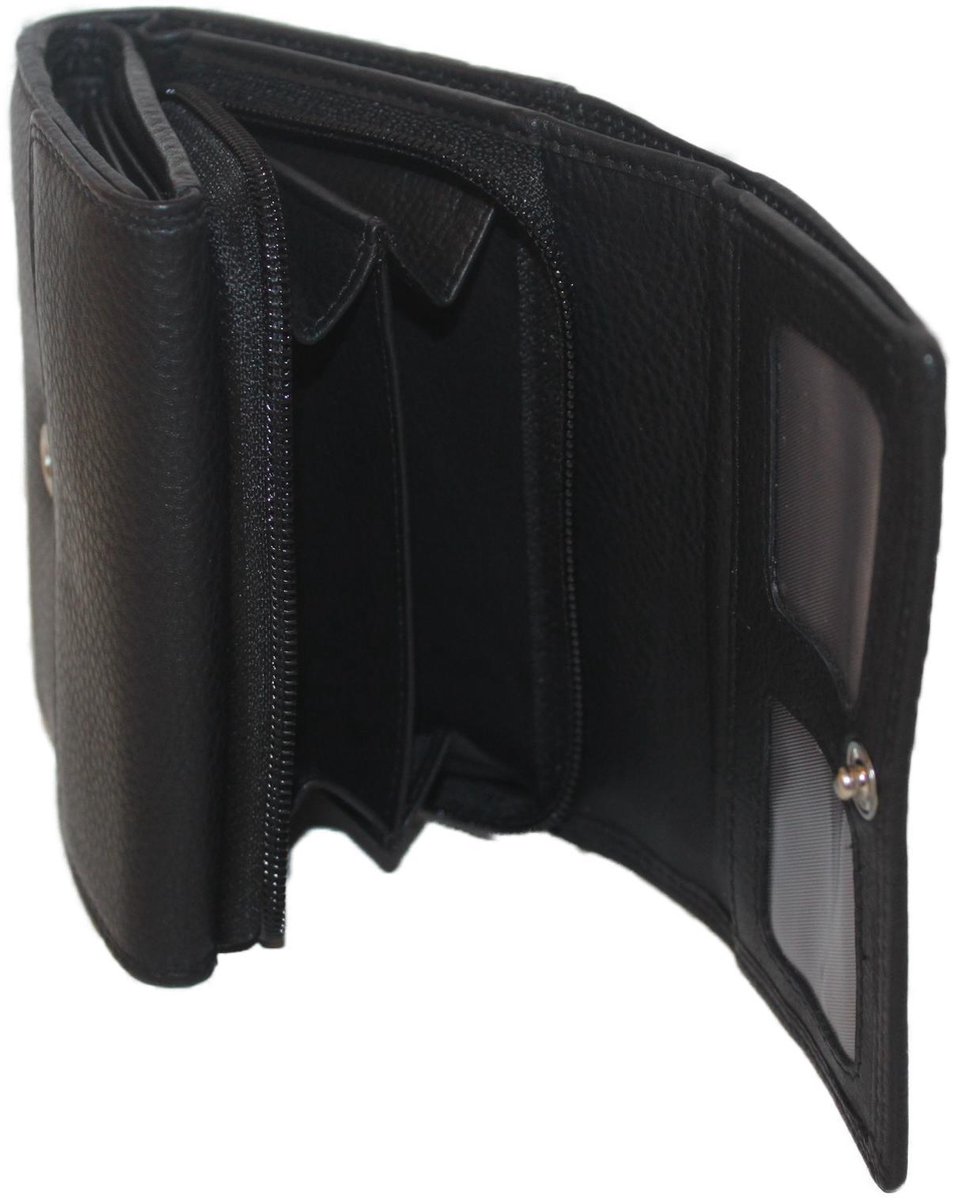 OI zwarte leren damesportemonnee met rits binnenin / afsluitbare overslag portemonnee met dubbel munt vak met rits / damesbeurs voor veel pasjes / RFID safe / zwart leer / 220